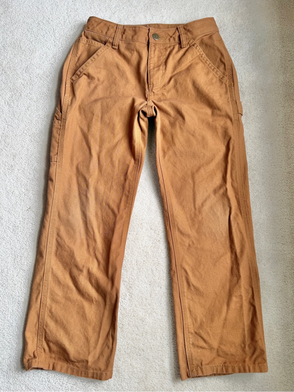 Carhartt Washed Duck Dungaree Pants Tan Brown Boys Size 10